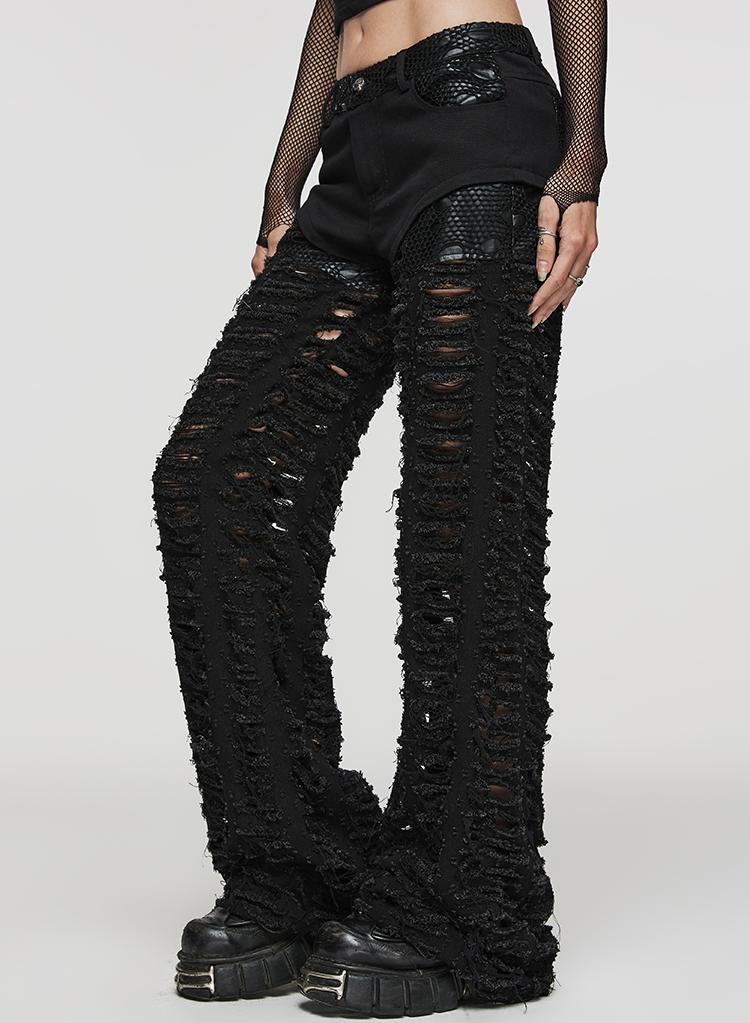 Ripped Wide-Leg Punk Denim Pants