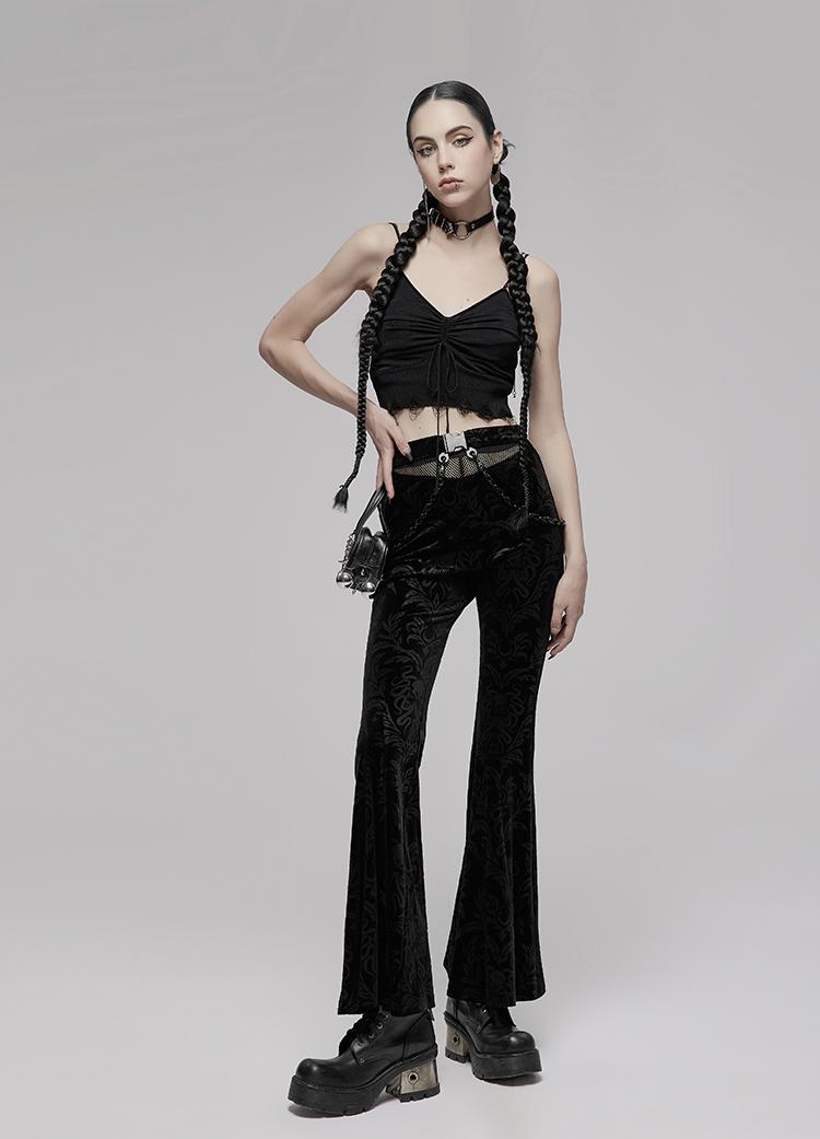 Dark Velvet Flared Punk Pants