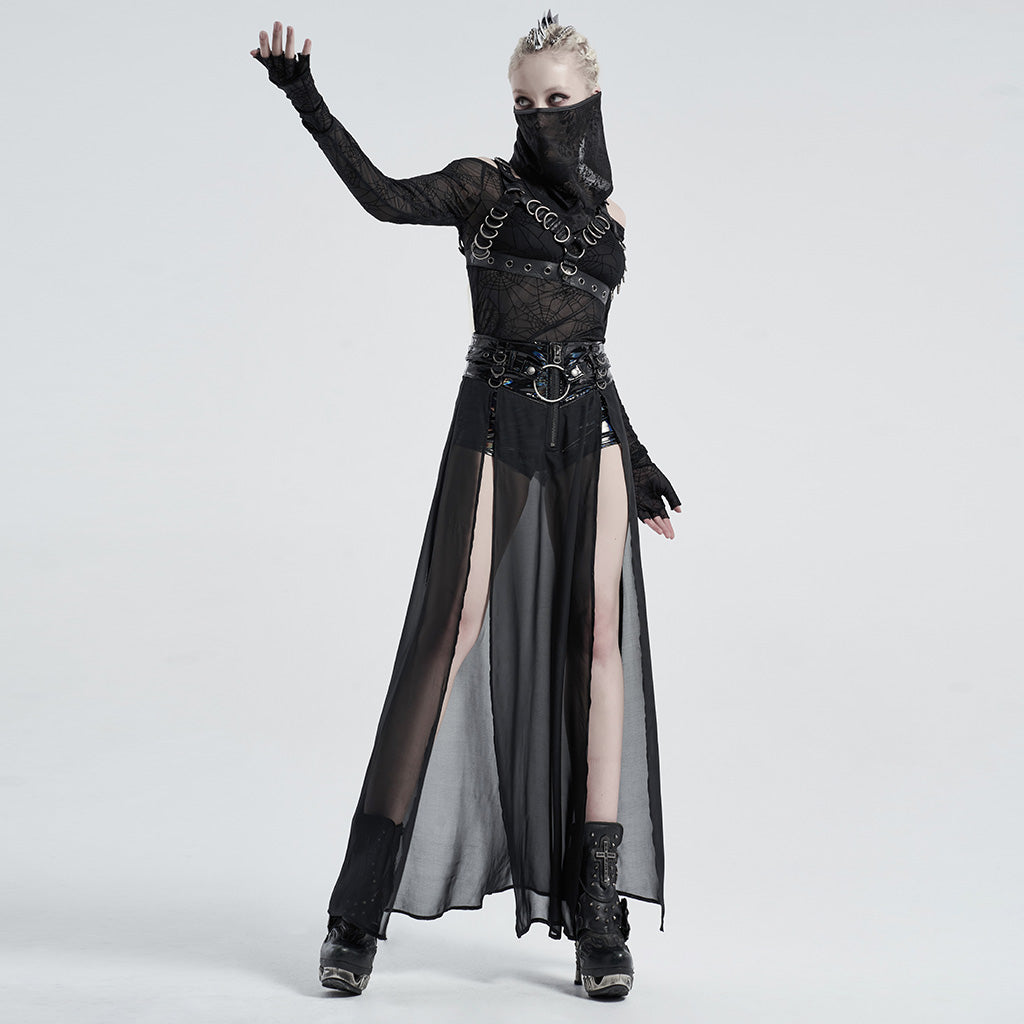 Punk Mesh Split Layered Skirt