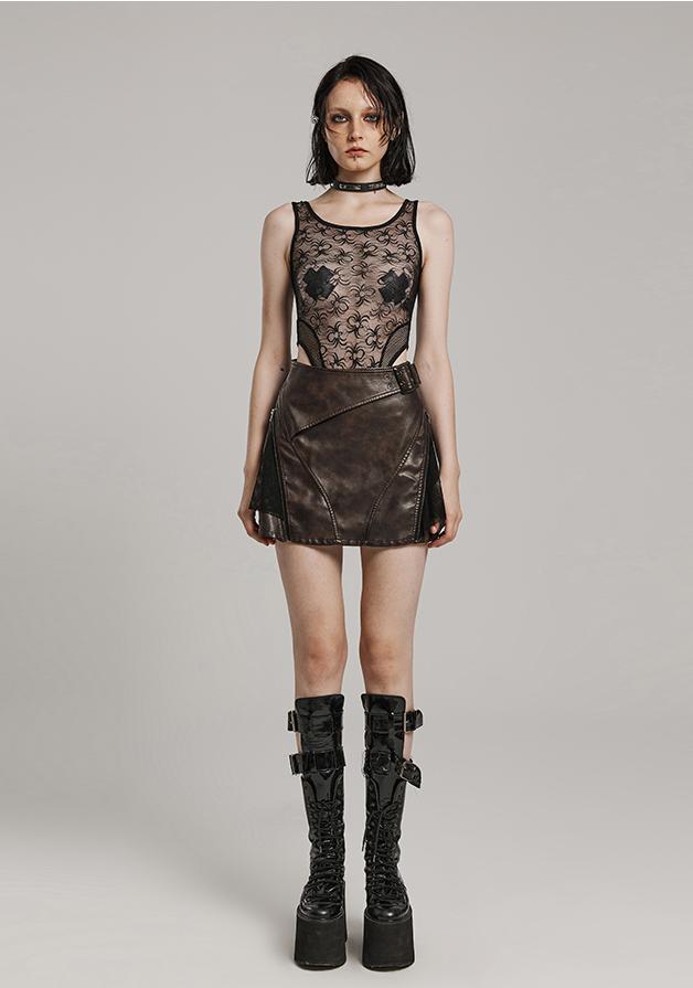 Punk faux-leather slit mini skirt