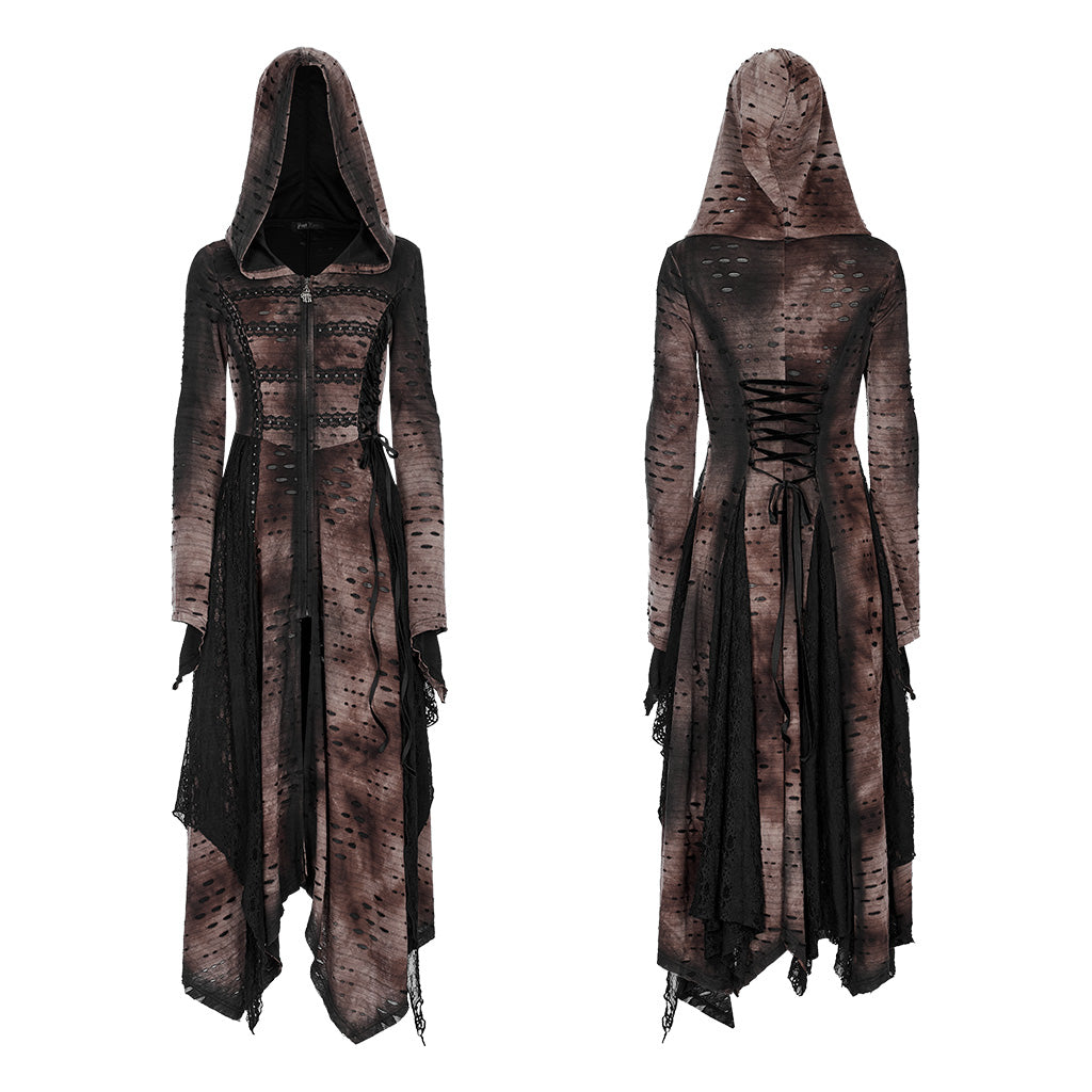 Vintage Lace Patchwork Hooded Maxi Dress