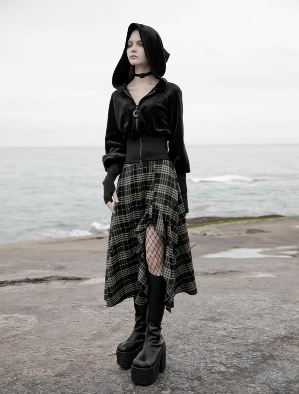 Velvet Witch Hoodie Cropped Top