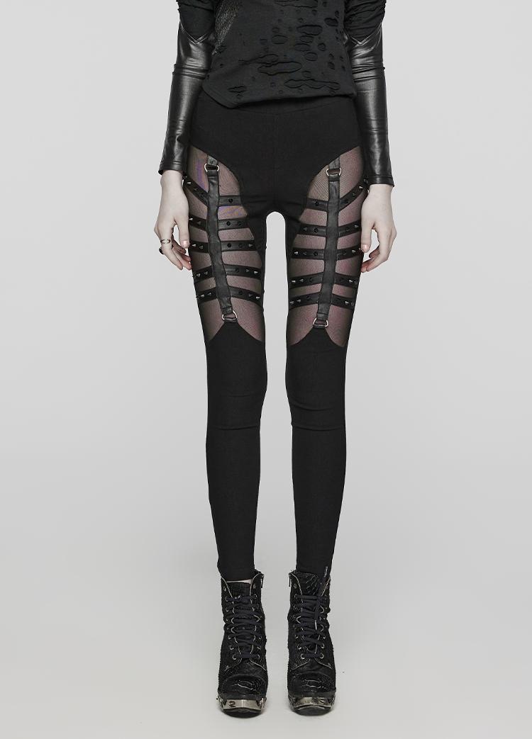 Punk Cutout Mesh Skinny Pants