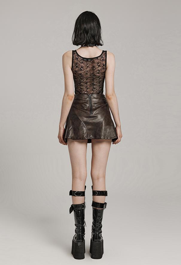 Punk faux-leather slit mini skirt