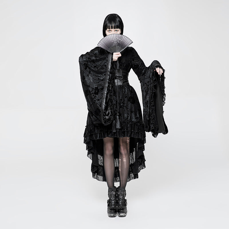 Floral Flocked Kimono-Style Dress