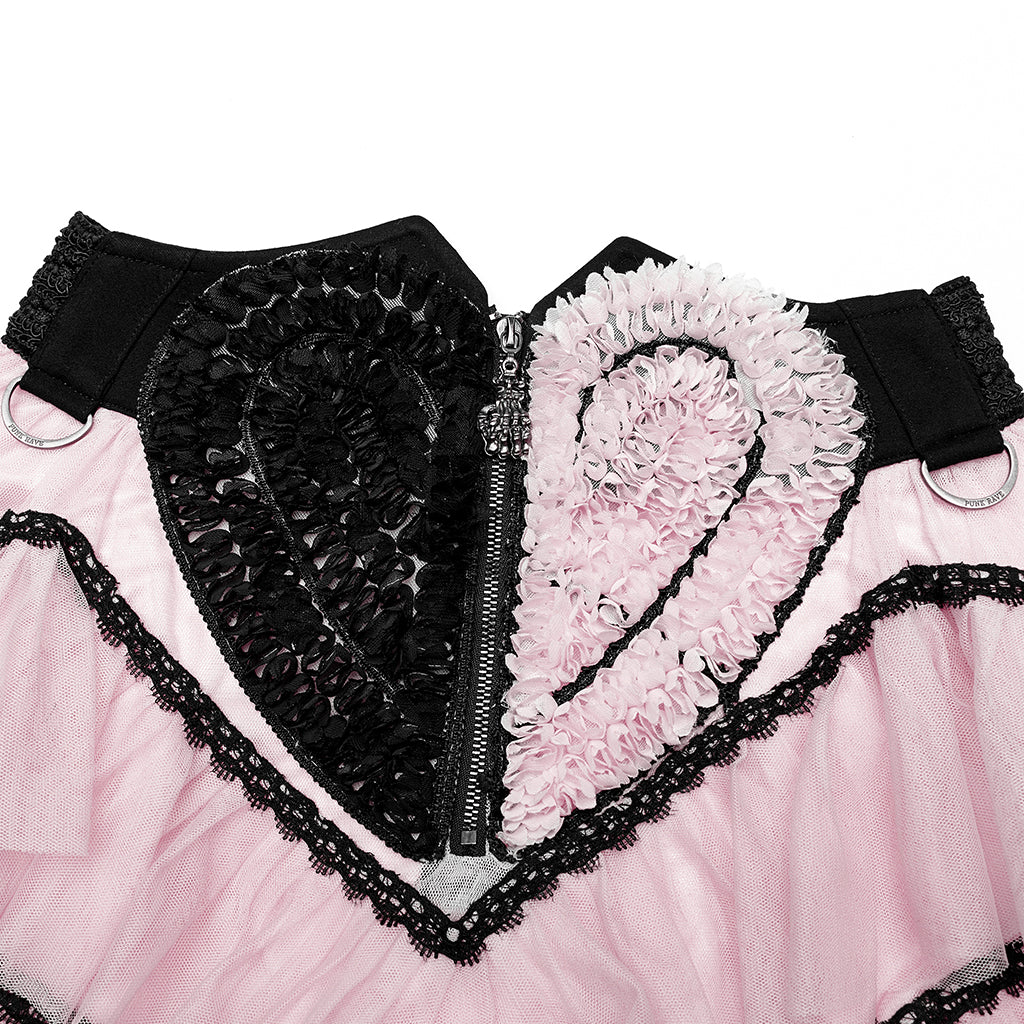 Pink ruffled mesh long skirt