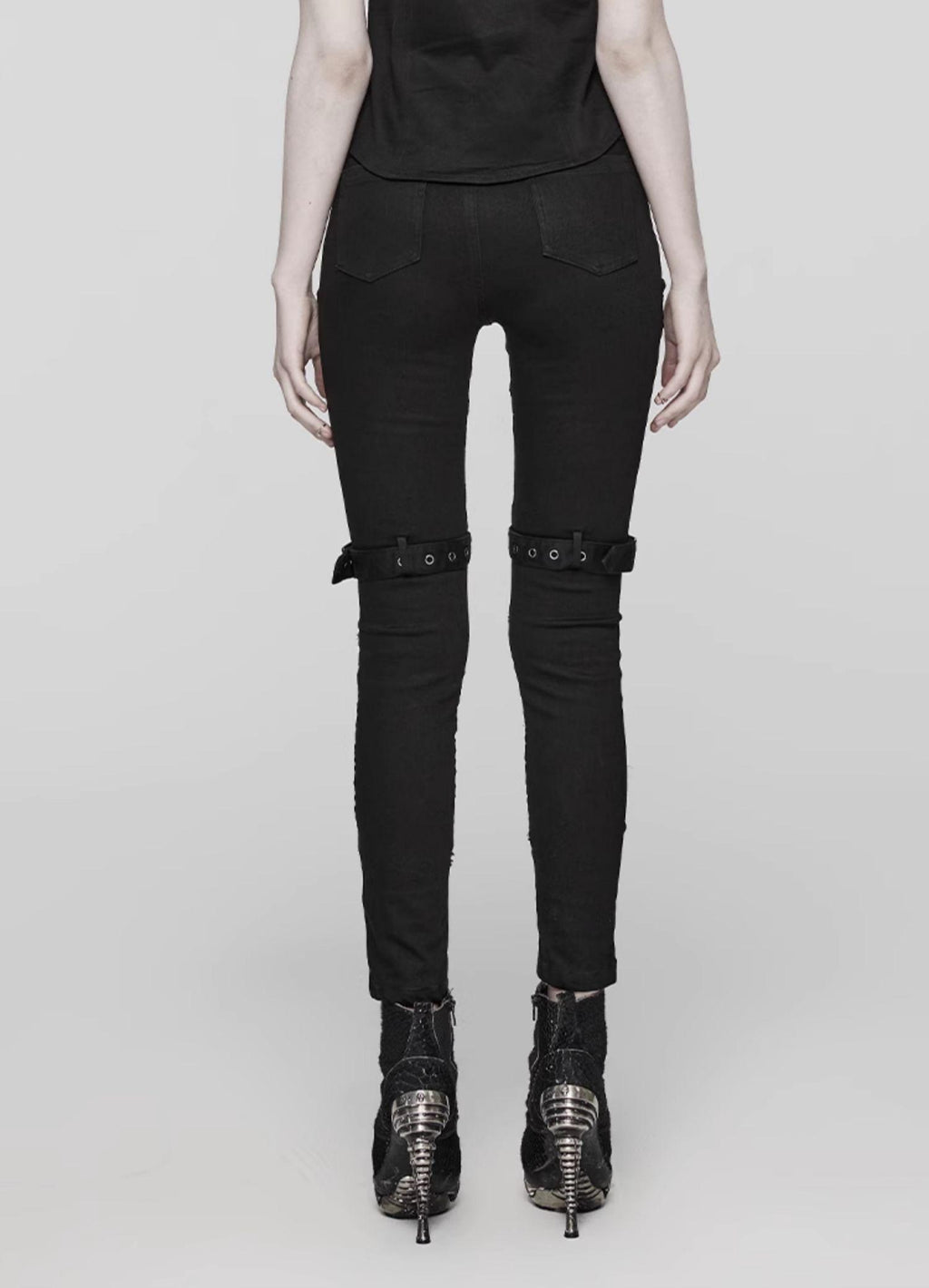 Punk High-Waist Cutout Skinny Jeans
