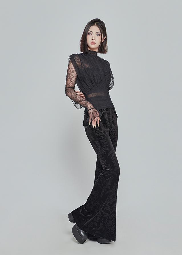 Dark Velvet Flared Punk Pants