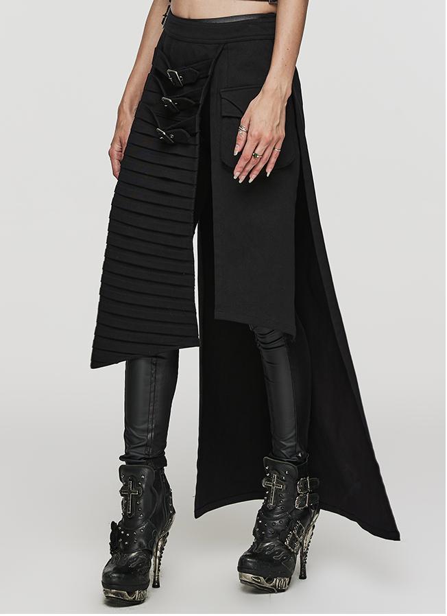 Punk denim asymmetric maxi skirt