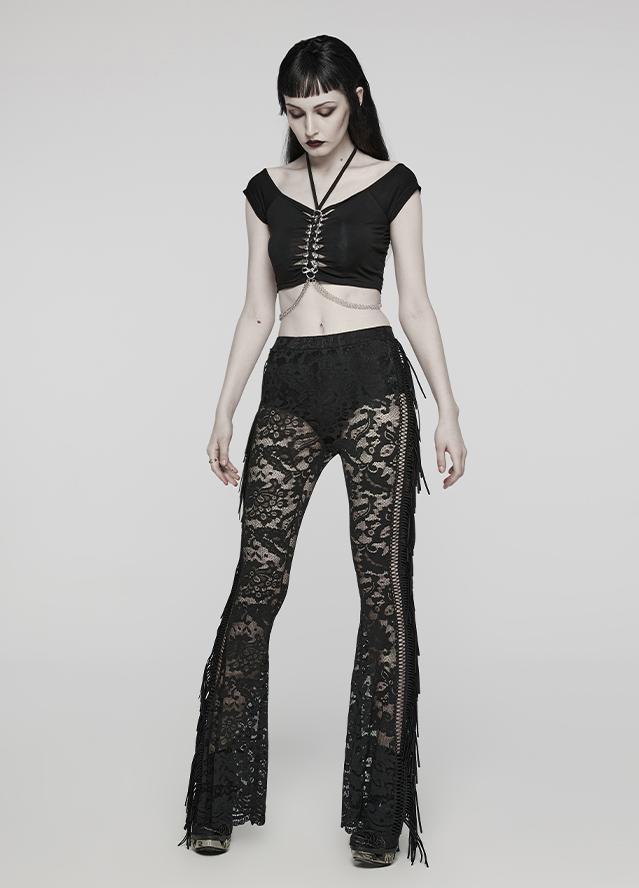 Goth Lace Flared Pants Women