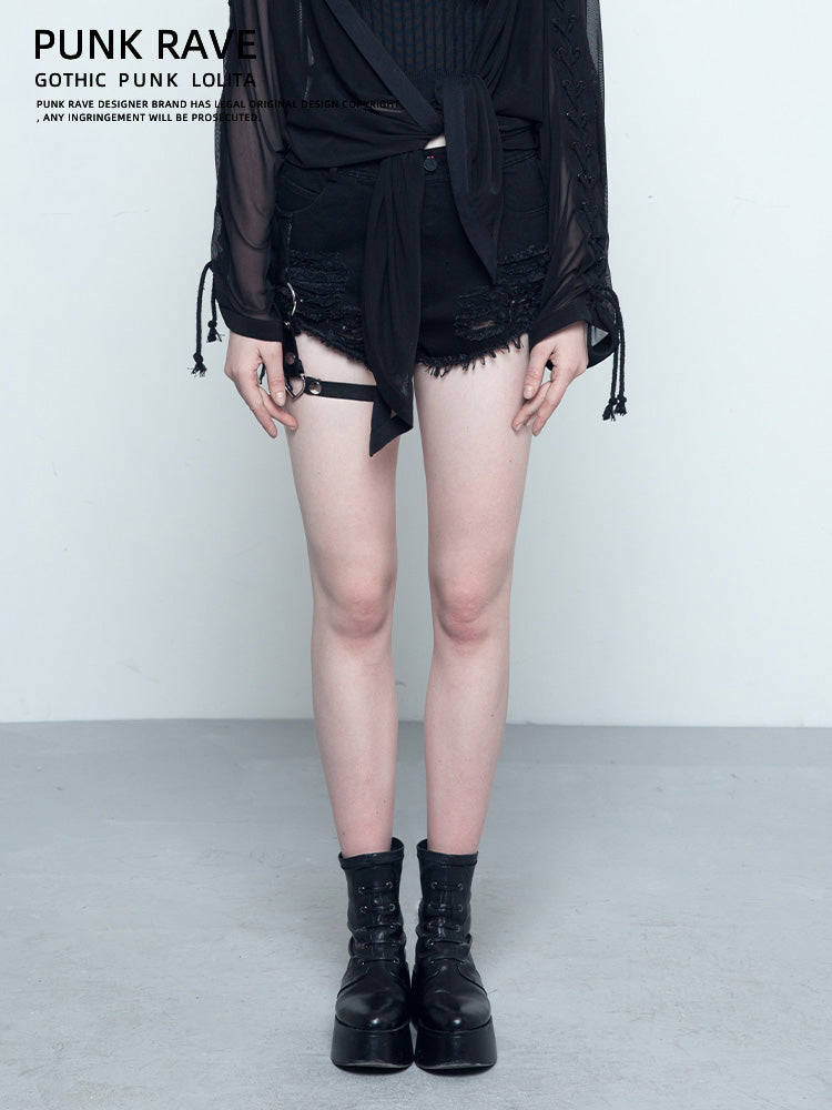 Punk High-Waist Black Hot Shorts