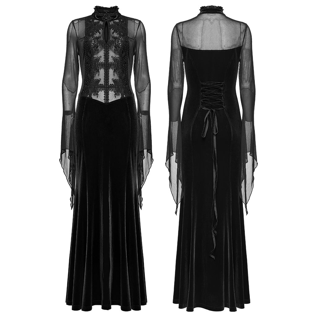 Velvet Mesh Lace Mermaid Dress
