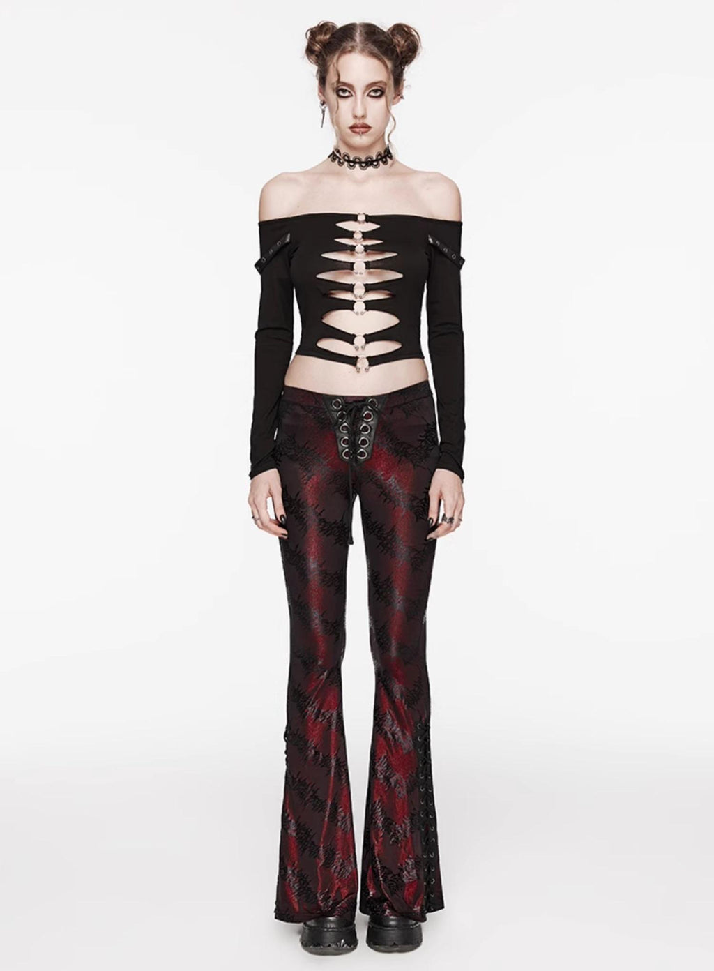 Metallic Jacquard Flared Pants Punk