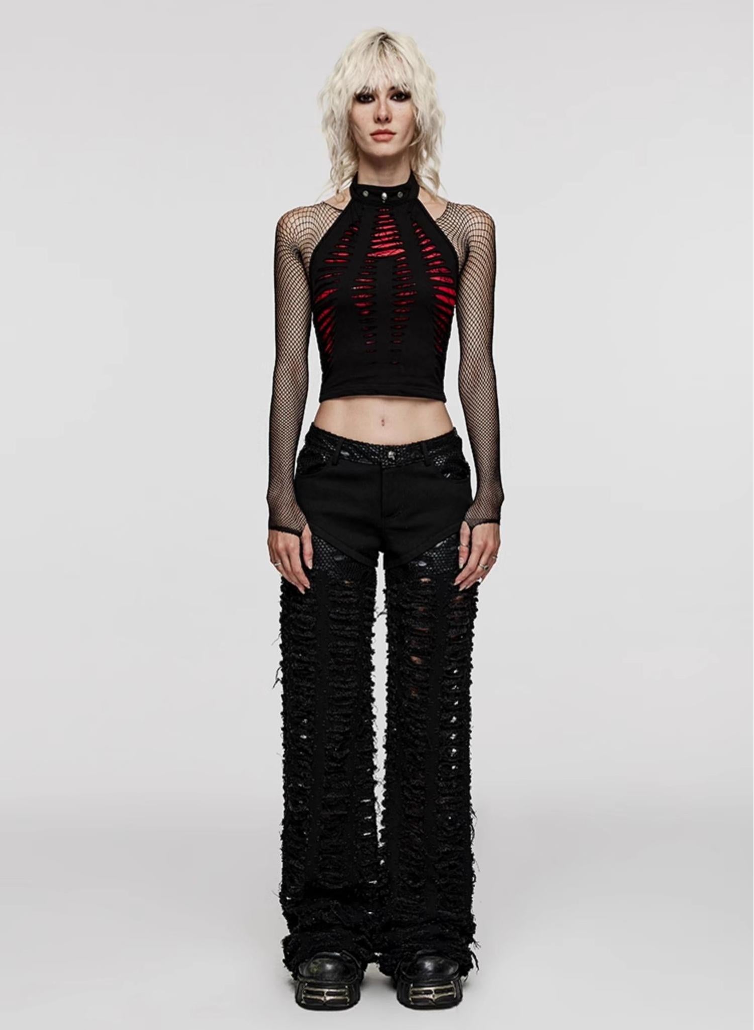 Ripped Wide-Leg Punk Denim Pants