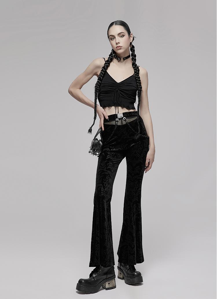 Black Velvet Flared Tech Pants