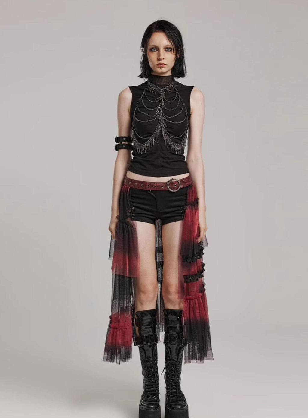 Goth mesh cutout A-line skirt