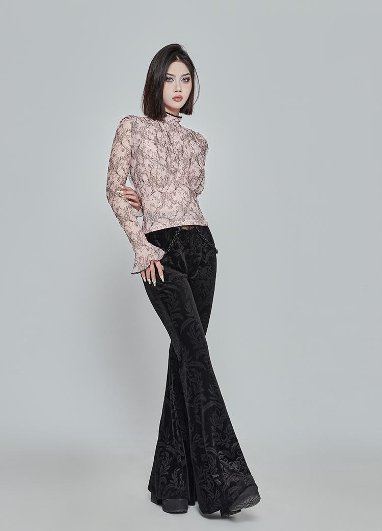 Dark Velvet Flared Punk Pants