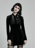 Embroidered Velvet Belted Mini Dress
