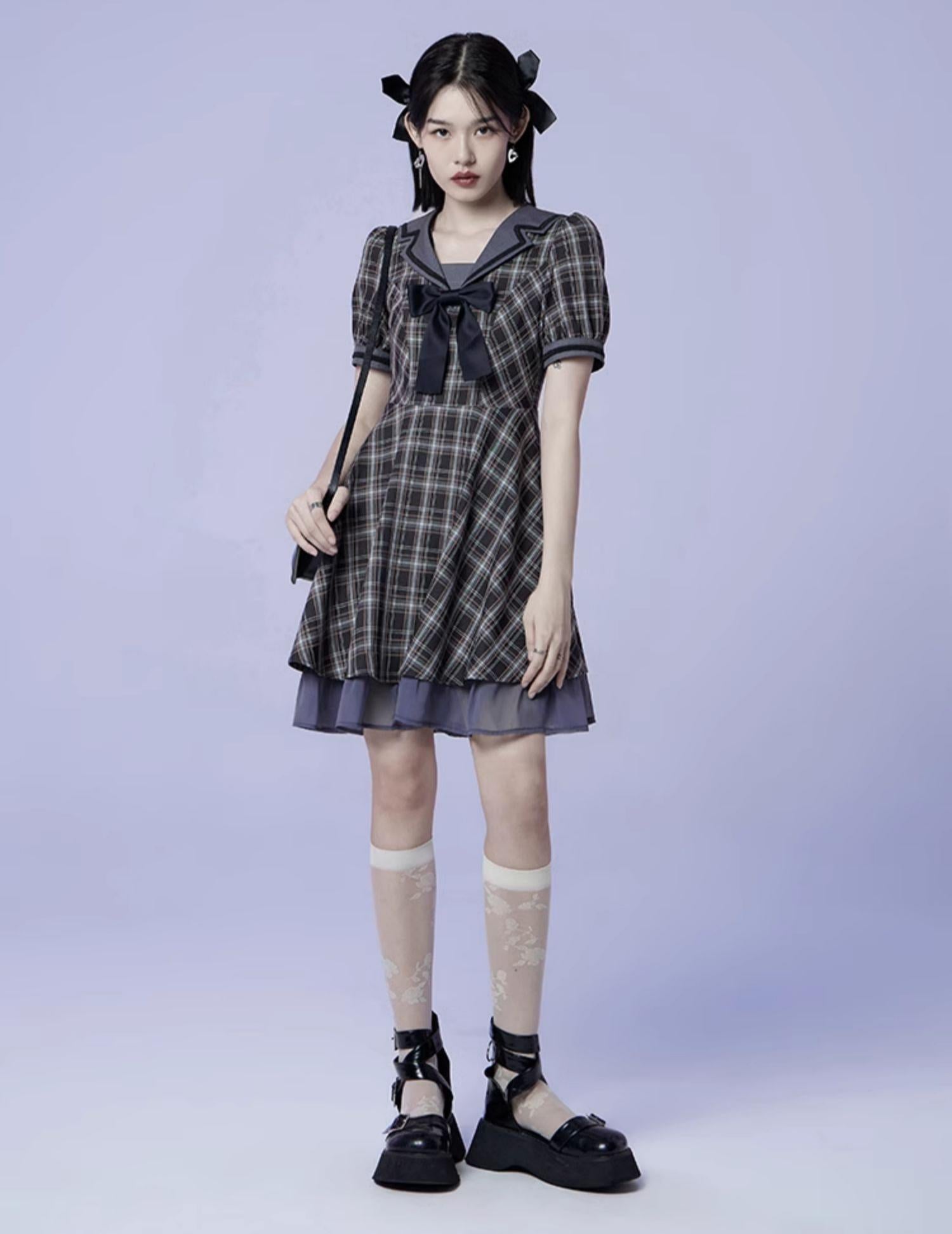 Plaid Sailor Shirt Dress