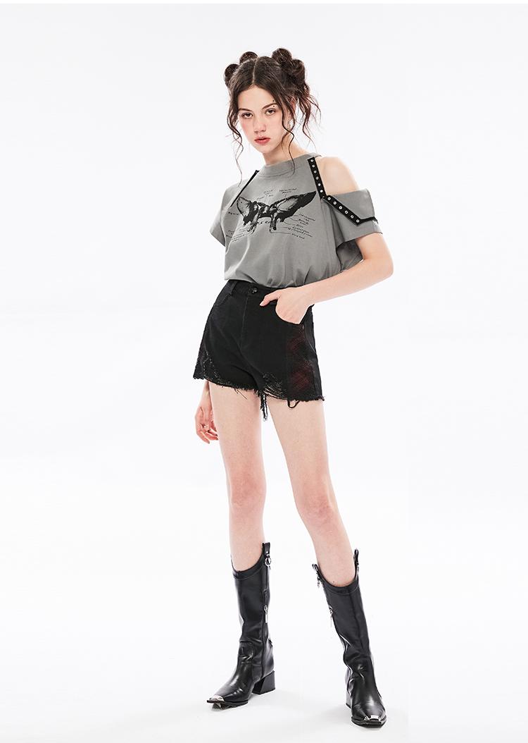Punk Off-Shoulder Dual-Wear Tee