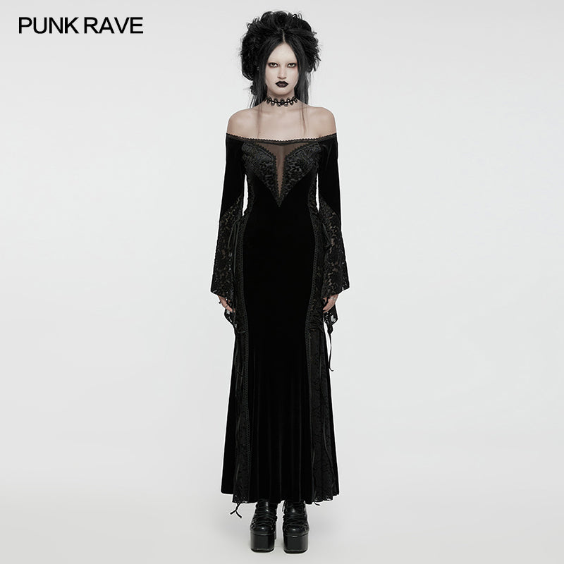 Halter Lace Split Black Dress