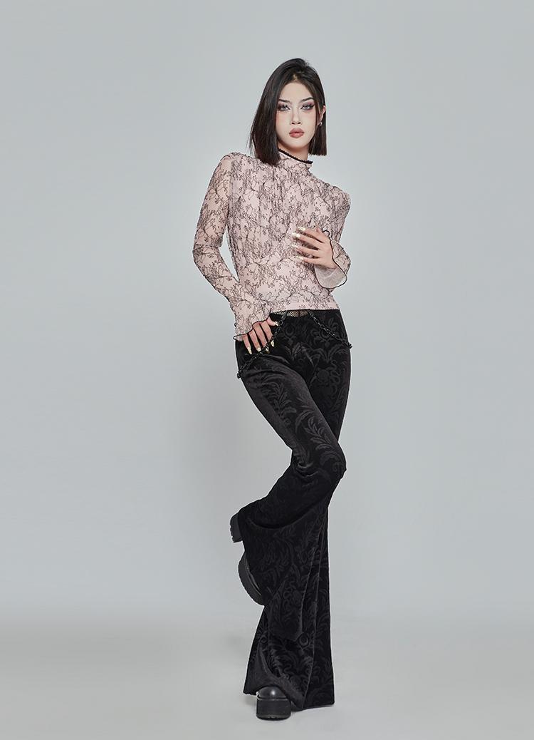 Dark Velvet Flared Punk Pants