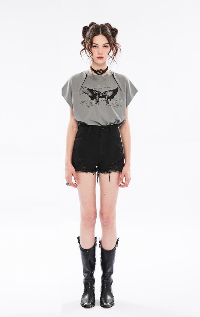 Punk Off-Shoulder Dual-Wear Tee