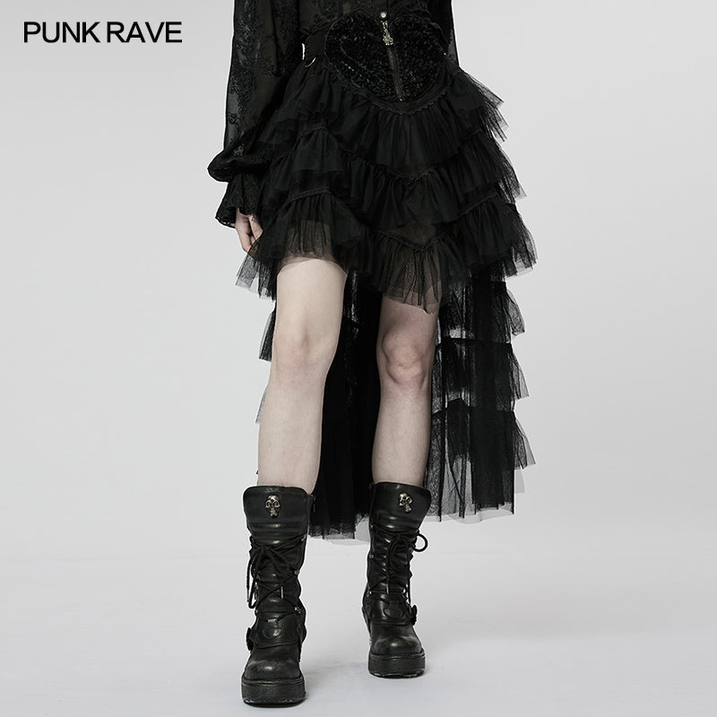 Pink ruffled mesh long skirt