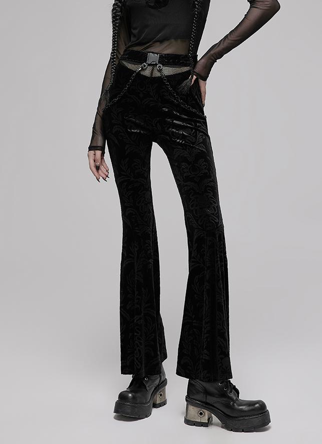 Black Velvet Flared Tech Pants
