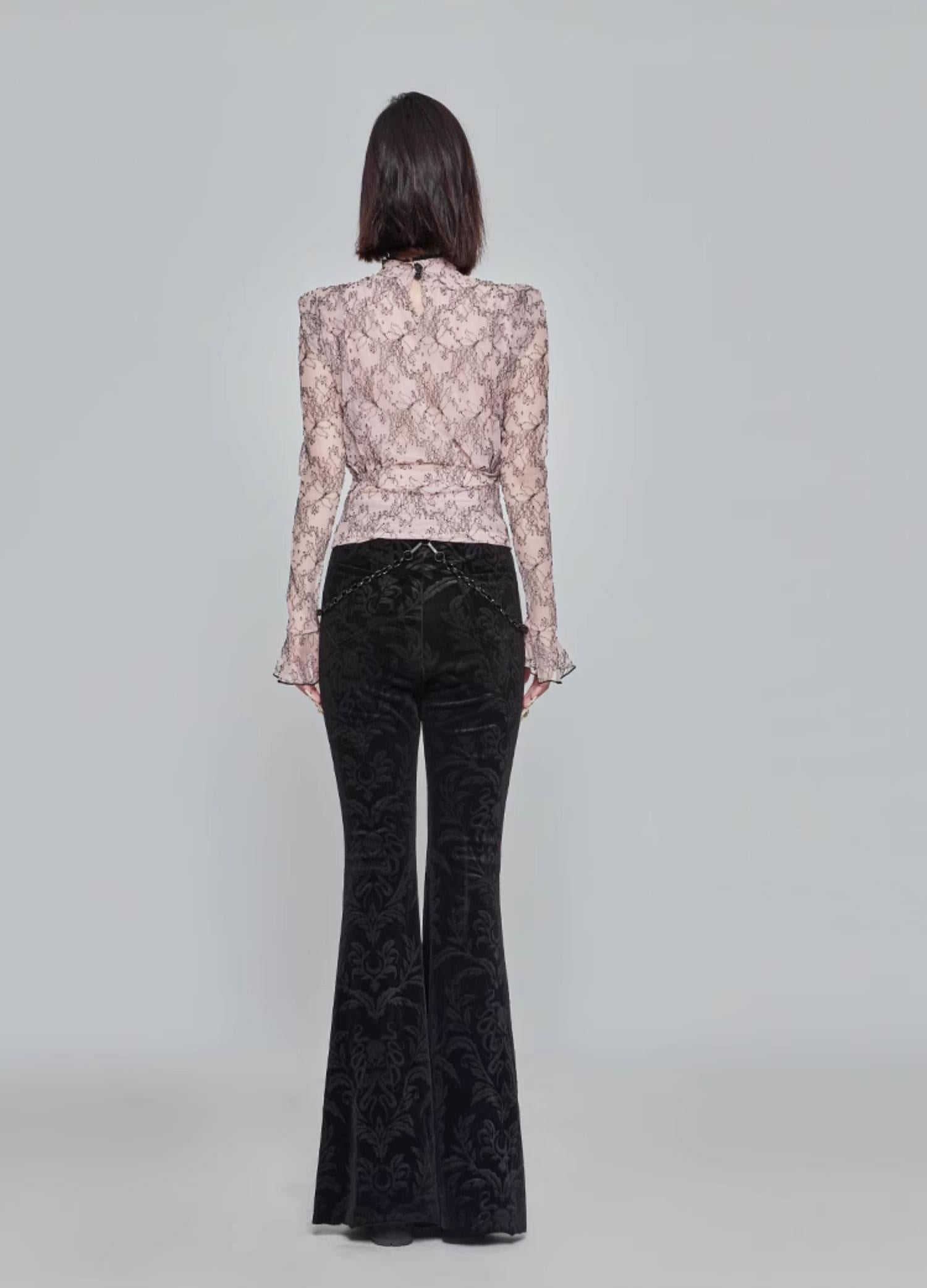 Dark Velvet Flared Punk Pants
