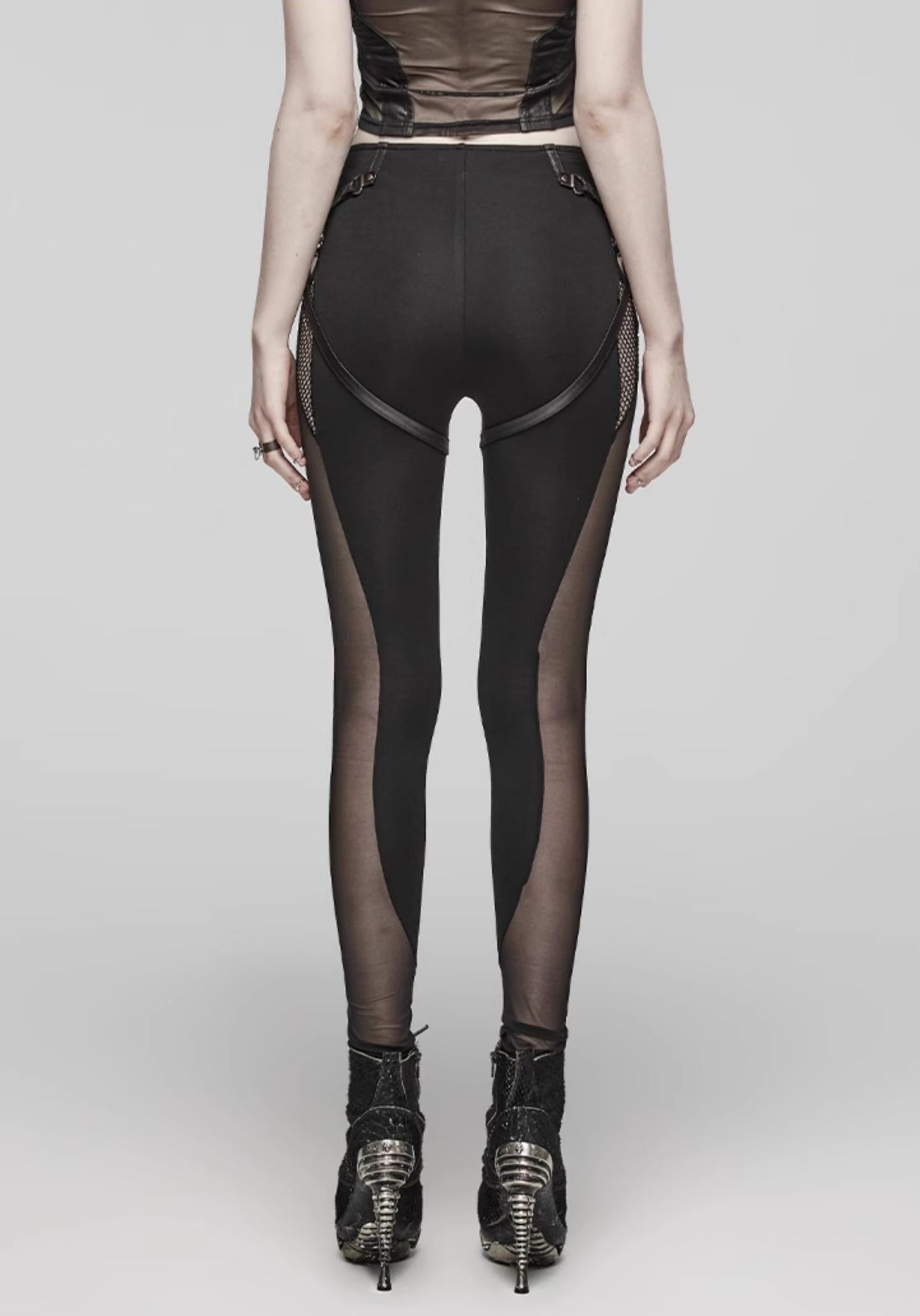 Mesh Patchwork Skinny Pants Black