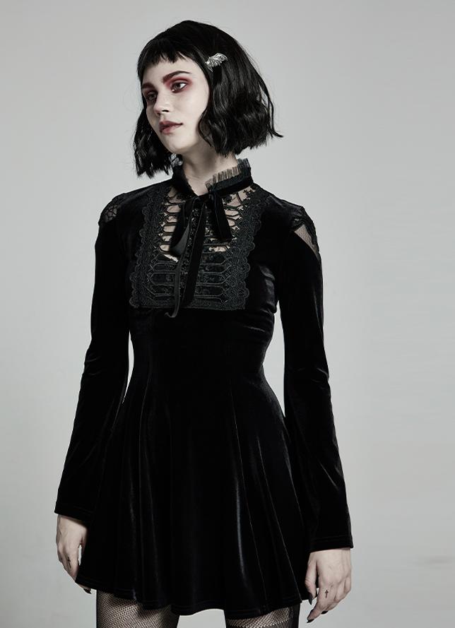 Embroidered Velvet Belted Mini Dress