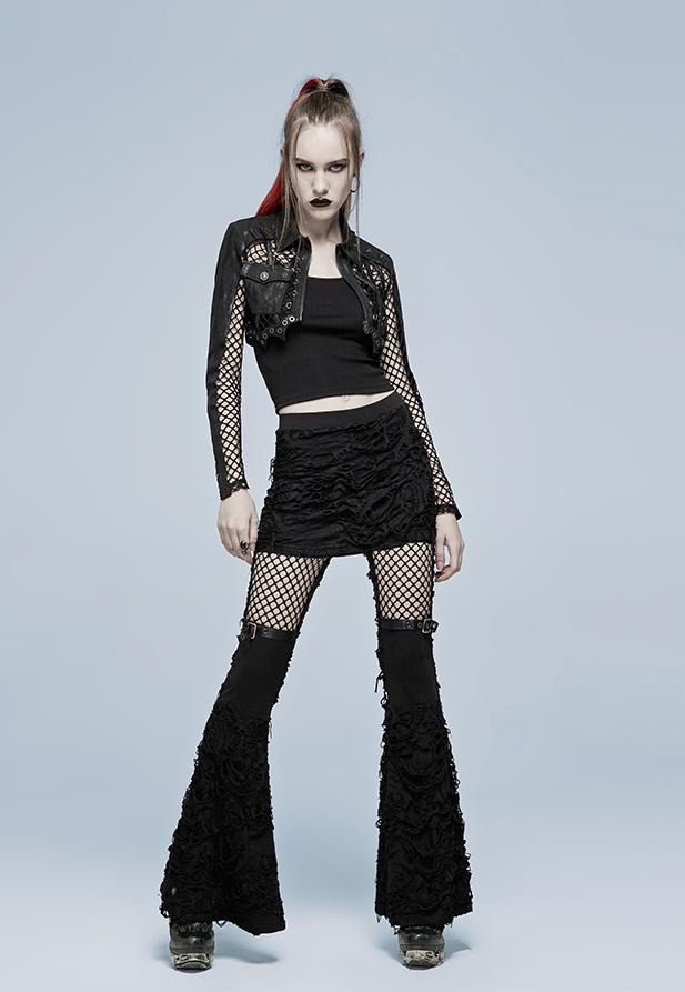 Mesh-panel wide-leg black pants
