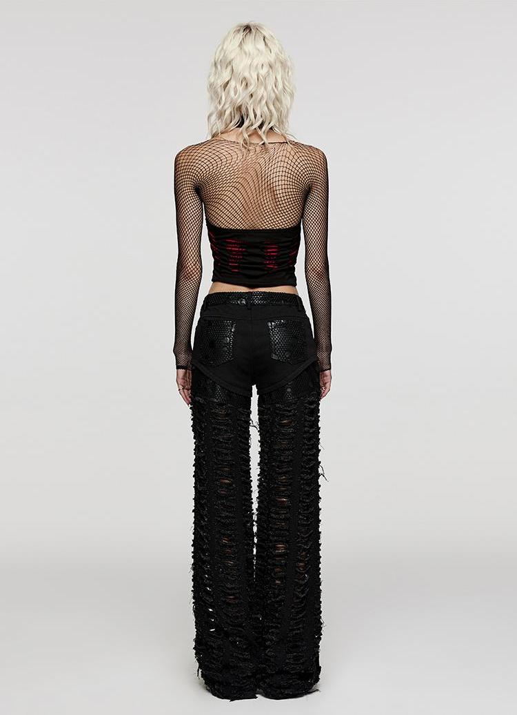 Ripped Wide-Leg Punk Denim Pants