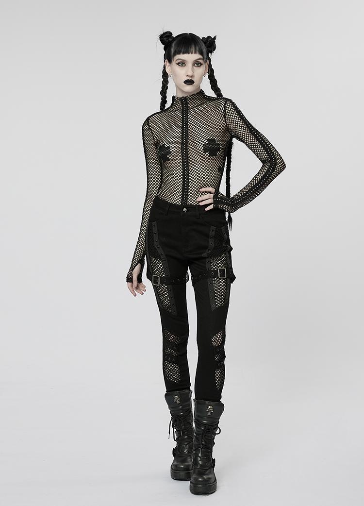 Mesh Cutout Skinny Pants Women