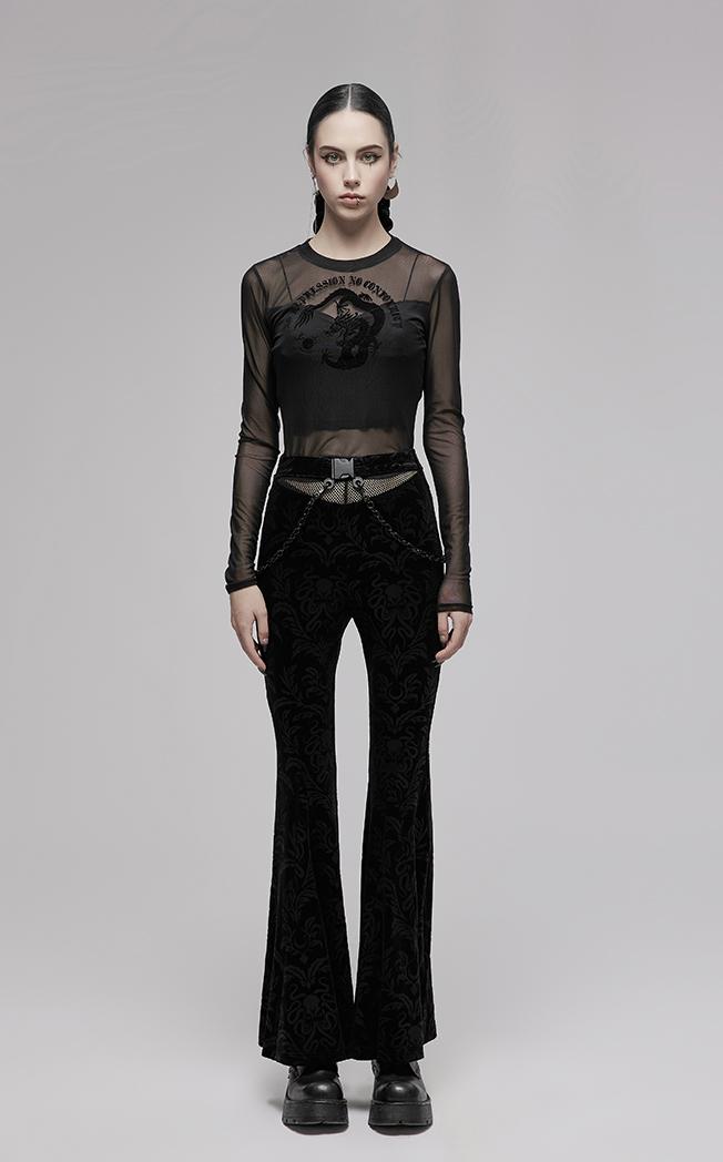 Black Velvet Flared Tech Pants