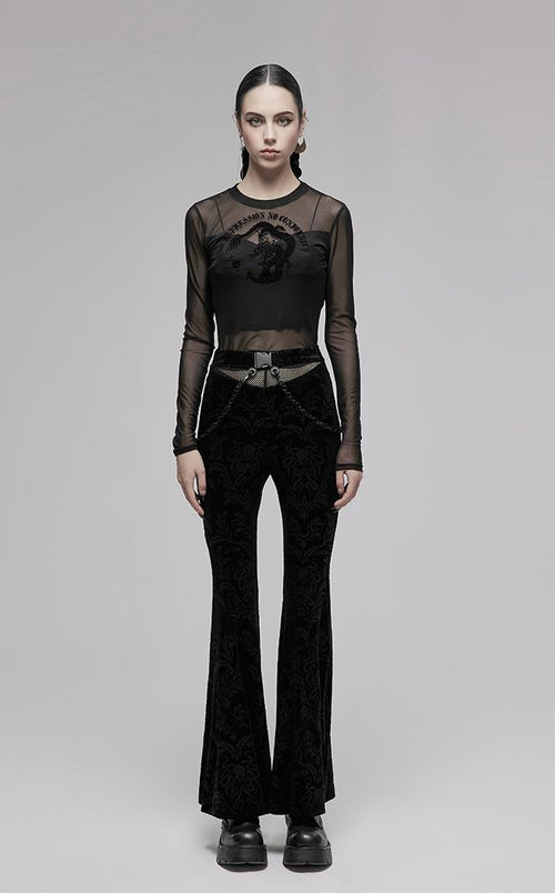 Black Velvet Flared Tech Pants