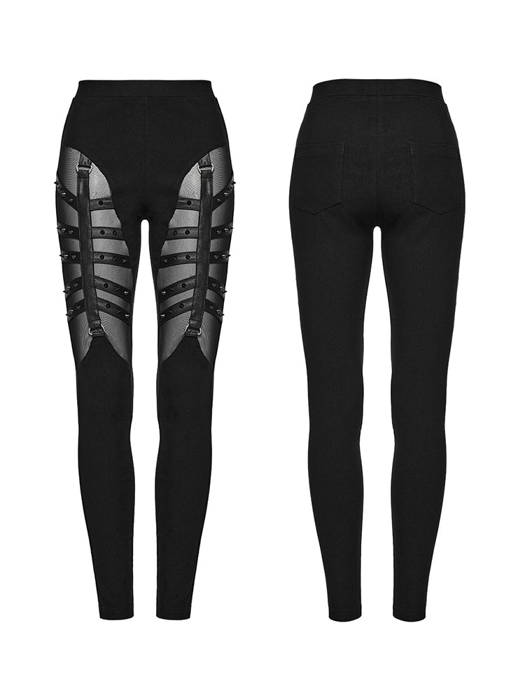 Punk Cutout Mesh Skinny Pants