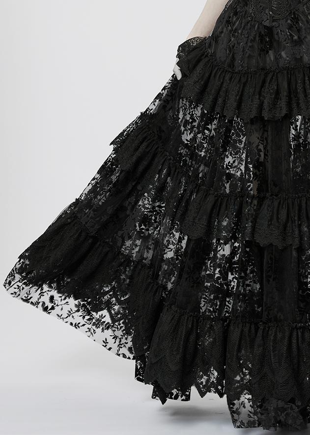 Velvet Print Lace Trim Gown