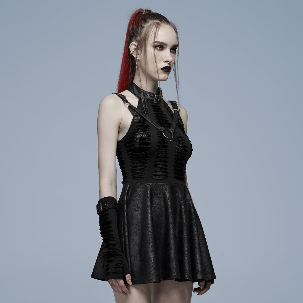 Gothic Burnout Halter Off-Shoulder Dress