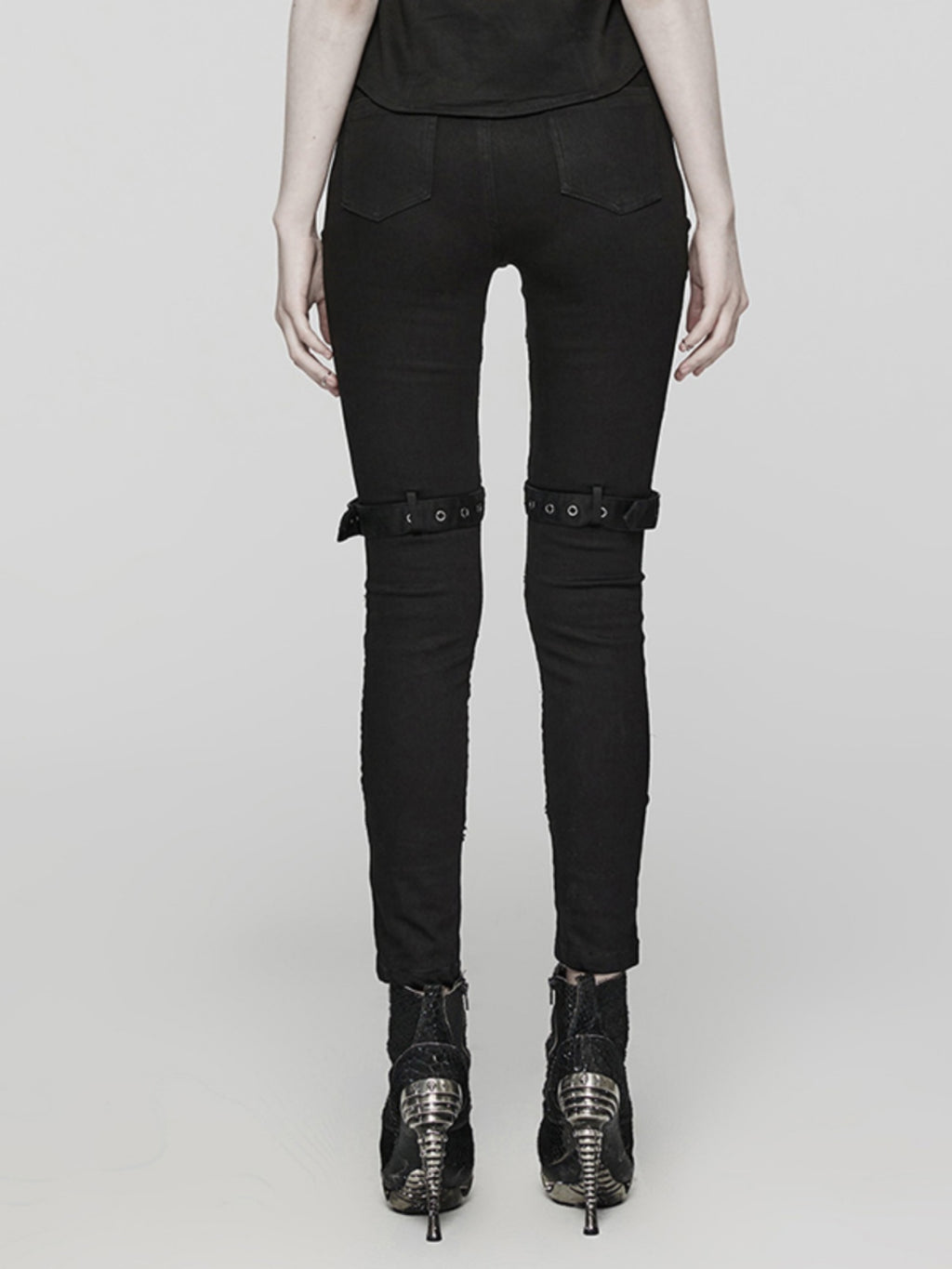 Punk High-Waist Cutout Skinny Jeans