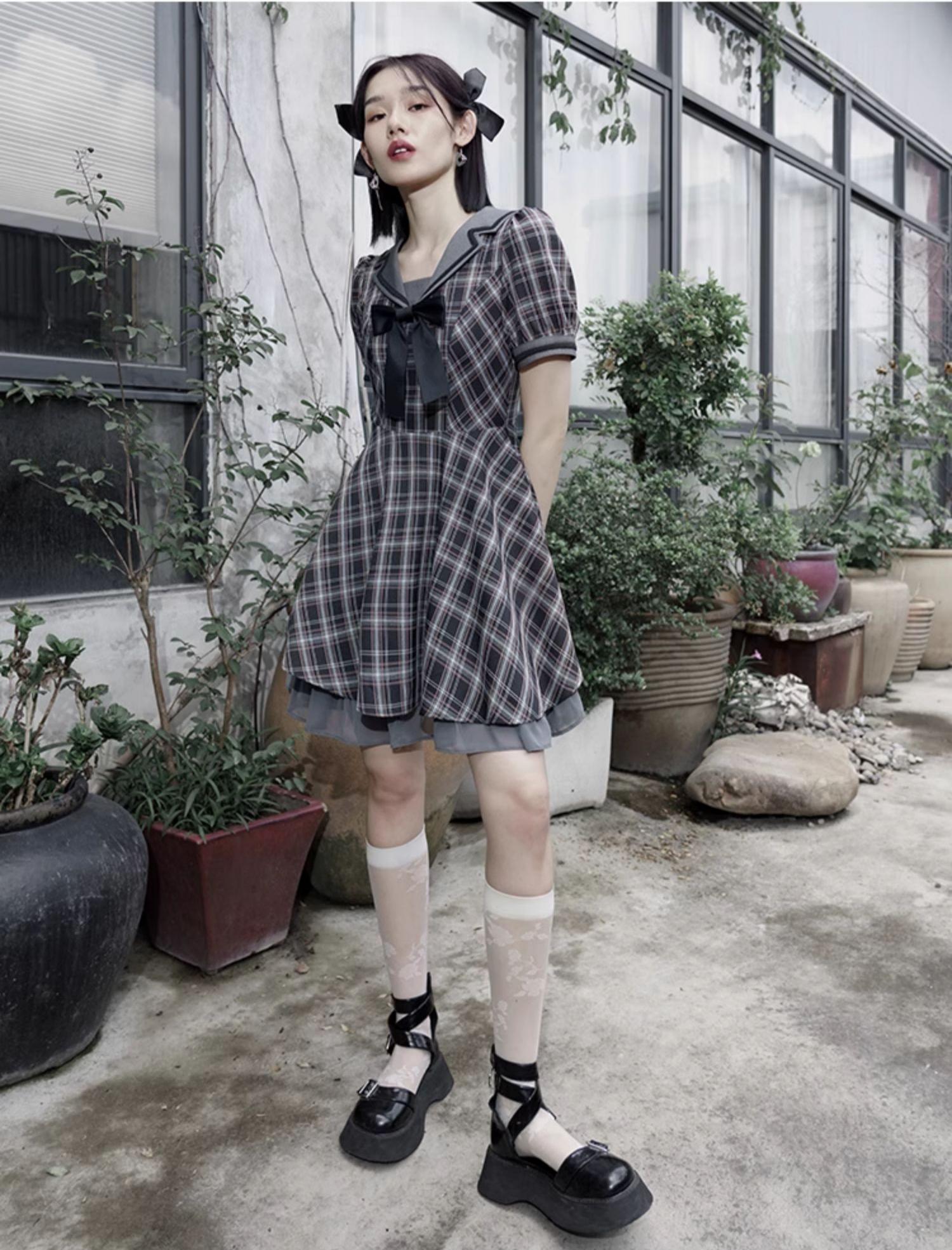 Plaid Sailor Shirt Dress