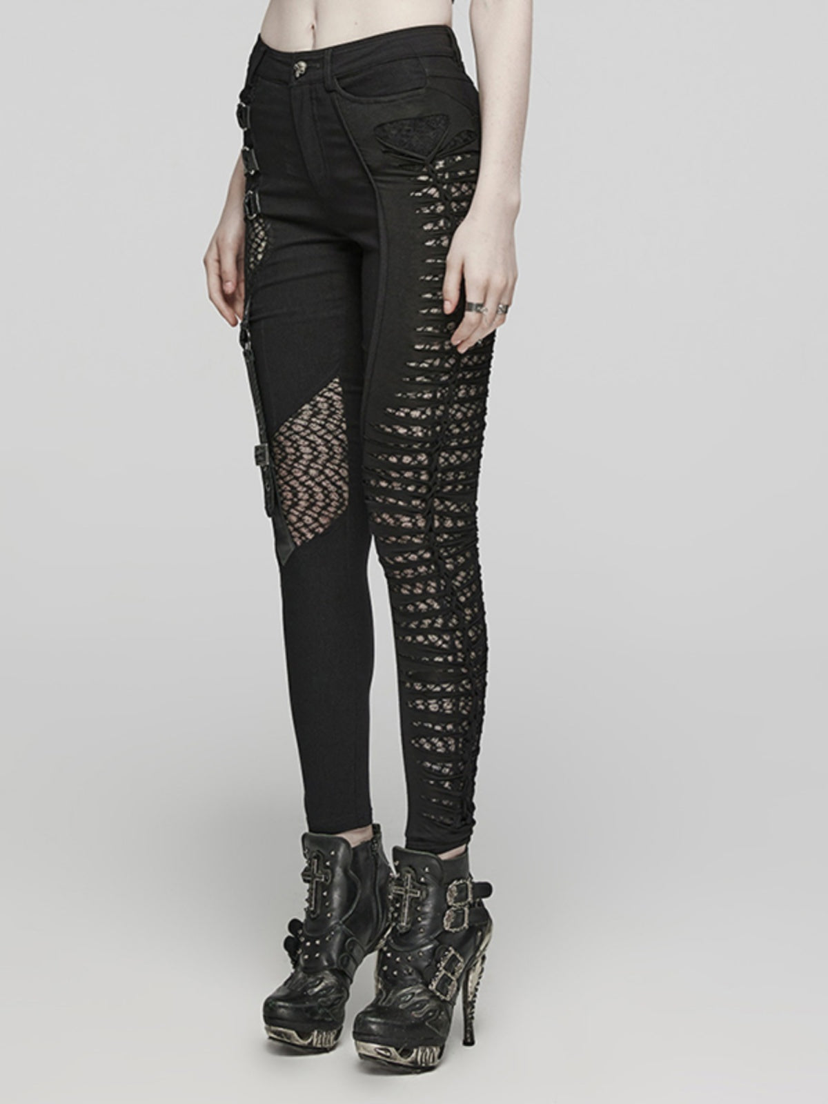 Mesh Punk Ripped Skinny Leggings