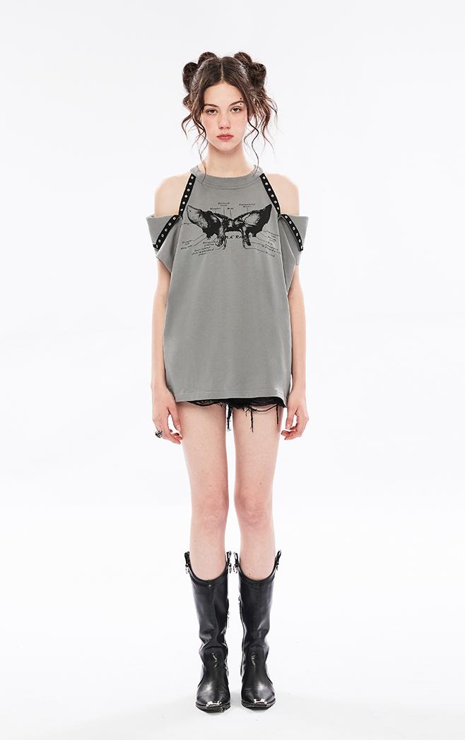 Punk Off-Shoulder Dual-Wear Tee