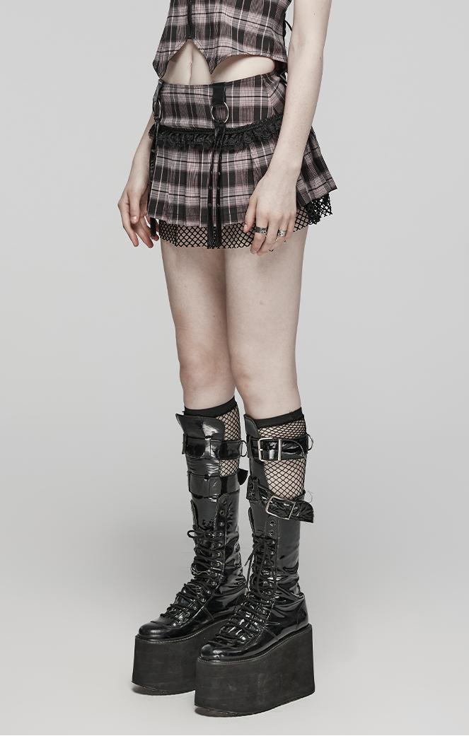 Punk plaid lace mini skirt