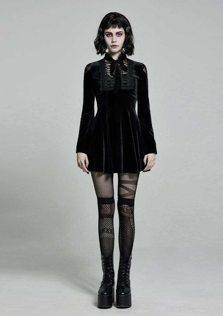 Embroidered Velvet Belted Mini Dress