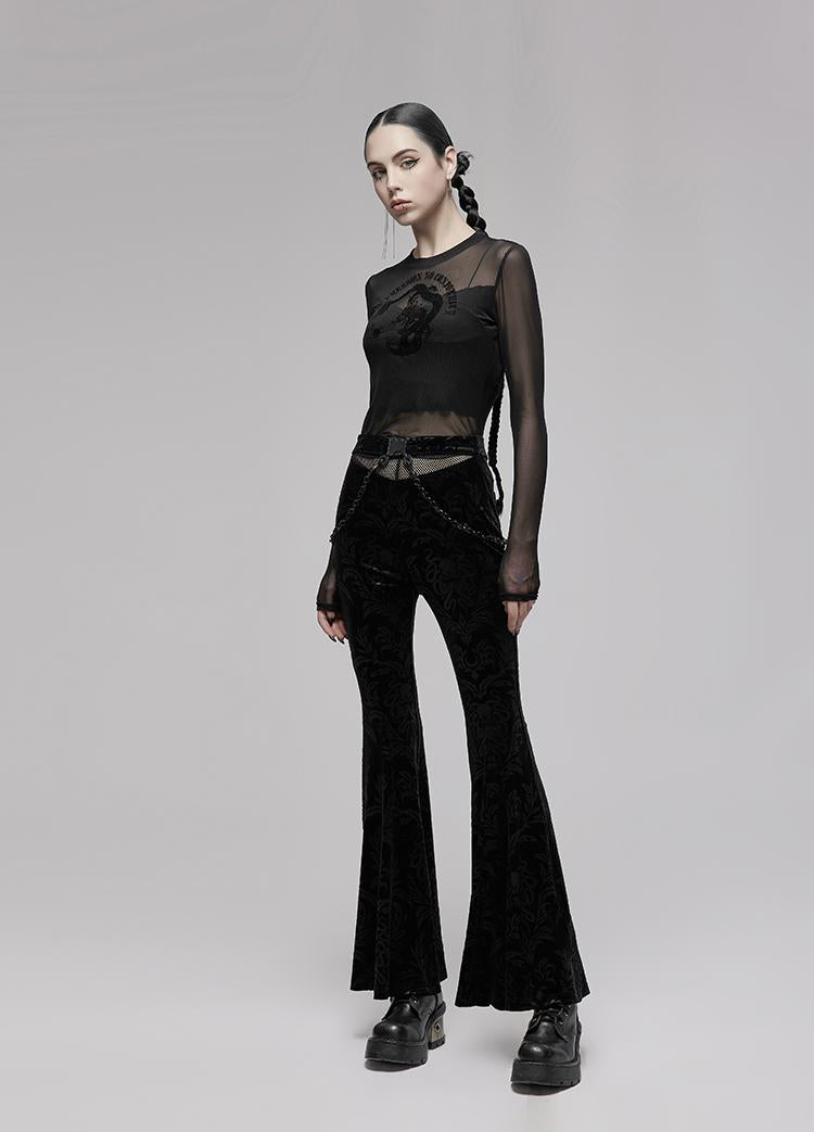Black Velvet Flared Tech Pants