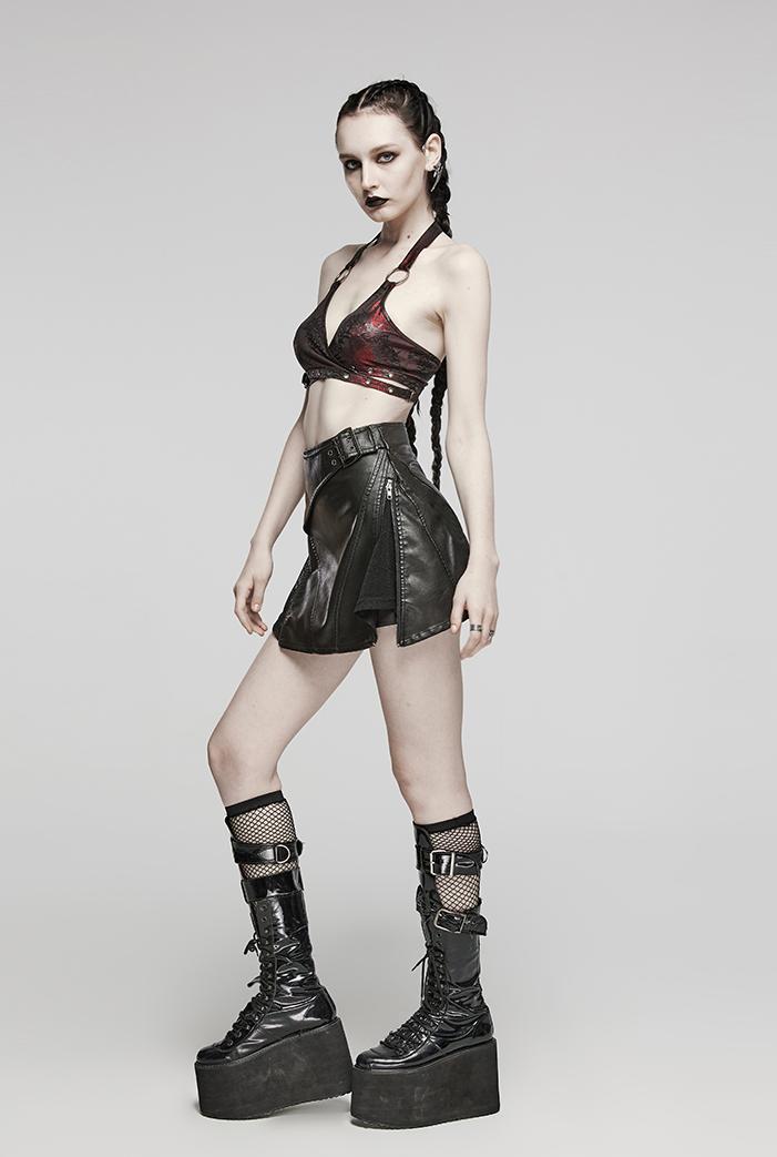Punk faux-leather slit mini skirt