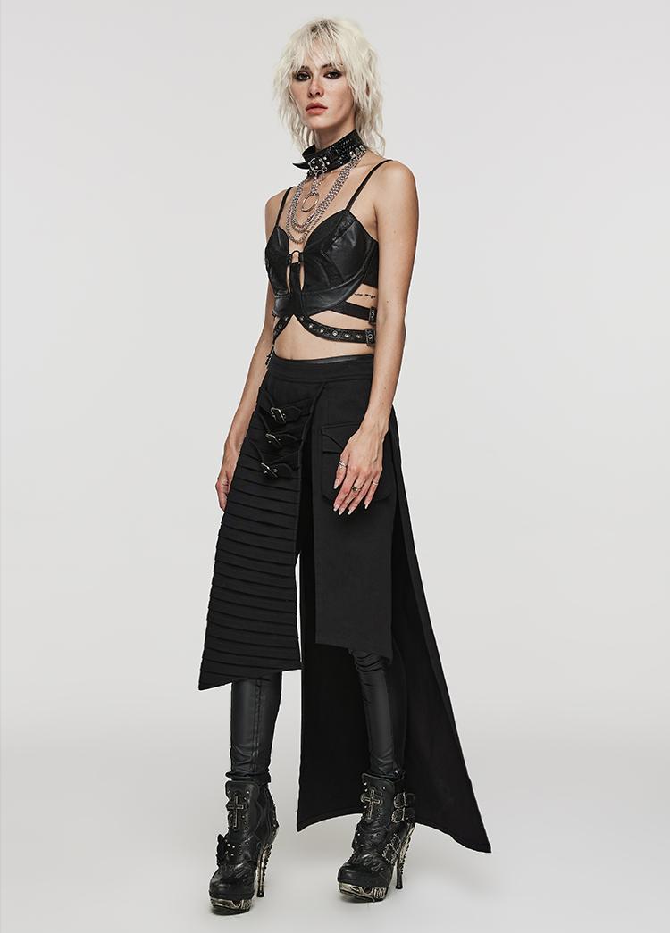 Punk denim asymmetric maxi skirt