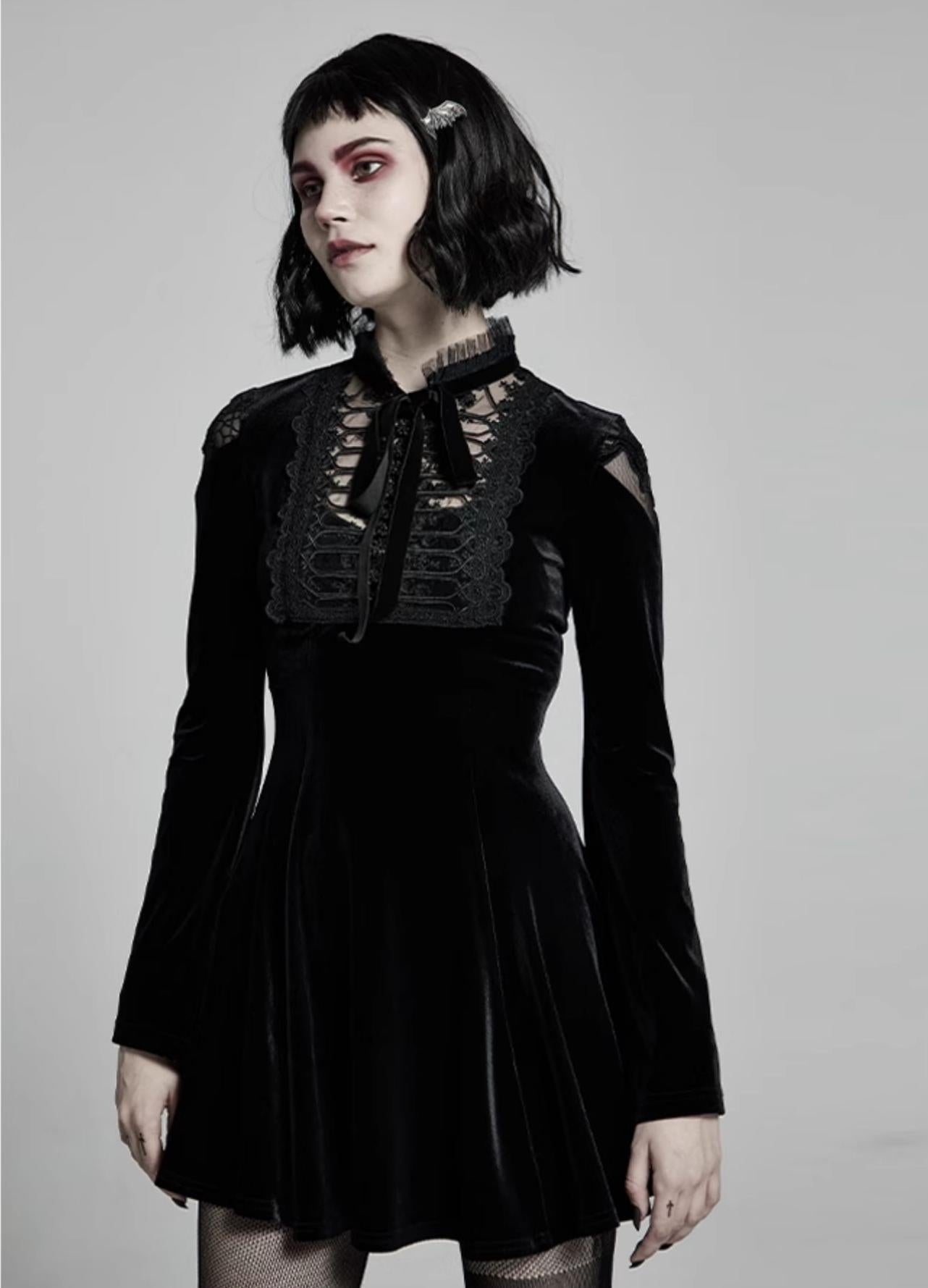 Embroidered Velvet Belted Mini Dress